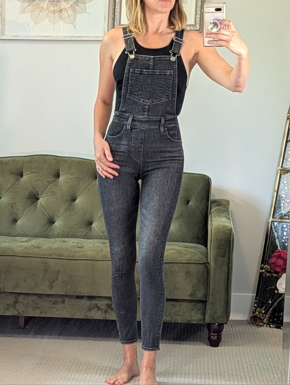 Levi's Premium Overalls Black Denim Women's Size 23 Slim Skinny Streetwear 90s